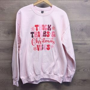 Gildan Christmas Crew Neck Sweater, Pink, Women's Regular Size Large